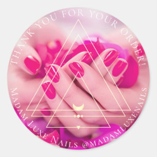Thank You For Your Order Luxe Nails Pink Red Classic Round Sticker