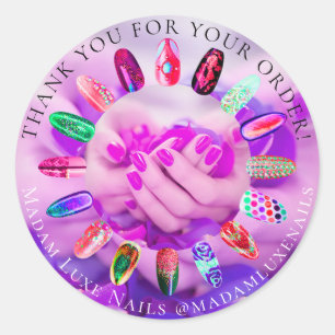 Thank You For Your Order Luxe Nails Purple Glam Classic Round Sticker