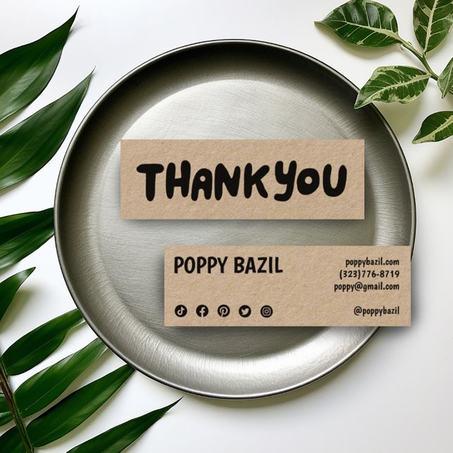 Thank You for your Order Social Media Icons Kraft Mini Business Card (Mini kraft business cards with custom social media icons. Perfect to include w customer orders )