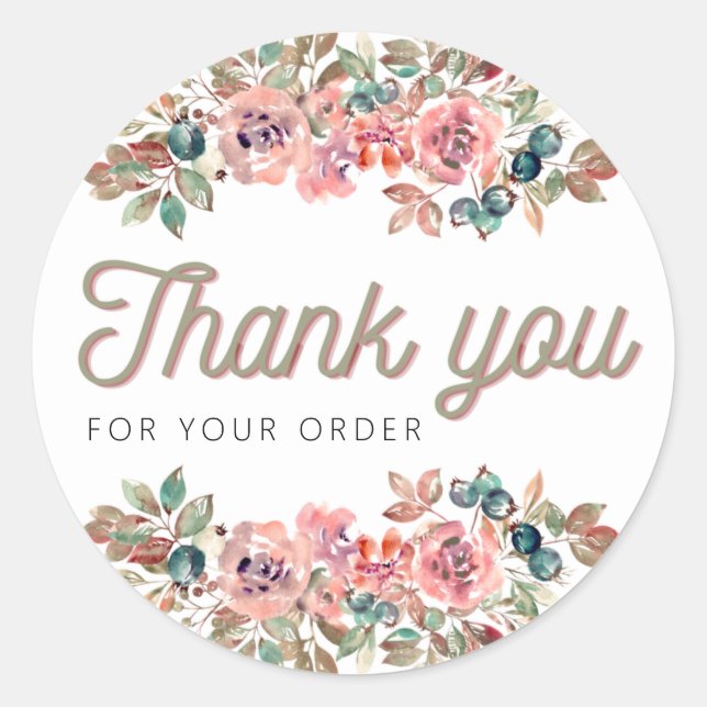 Thank you for your order sticker, flower, minimali classic round sticker (Front)