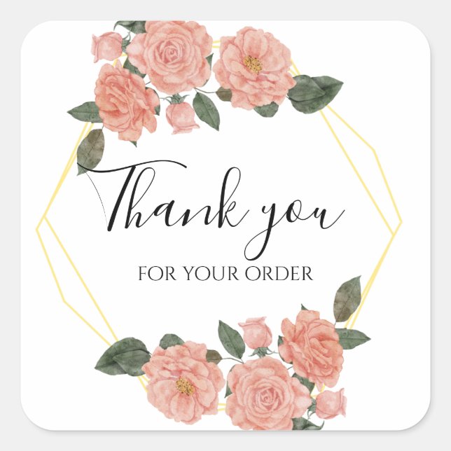 Thank you for your order stickers, flowers square sticker (Front)