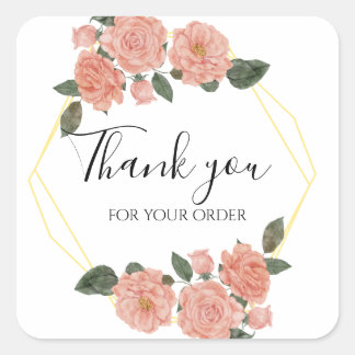 Thank you for your order stickers, flowers square sticker