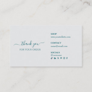 Thank You For Your Order Teal Business Insert Card