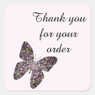 Thank You for Your Order with Mosaic Butterfly Square Sticker