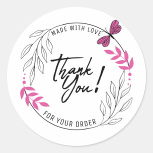 Thank you for your order with pink butterfly classic round sticker