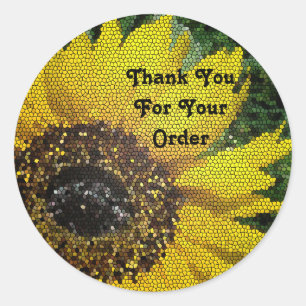 Thank You for Your Order Yellow Mosaic Sunflower Classic Round Sticker