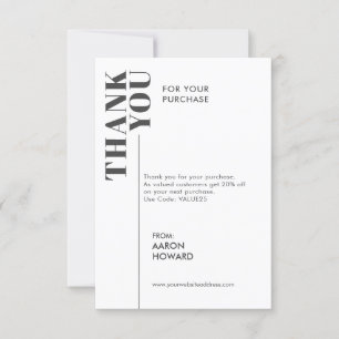 Thank you for your purchase, black and white card