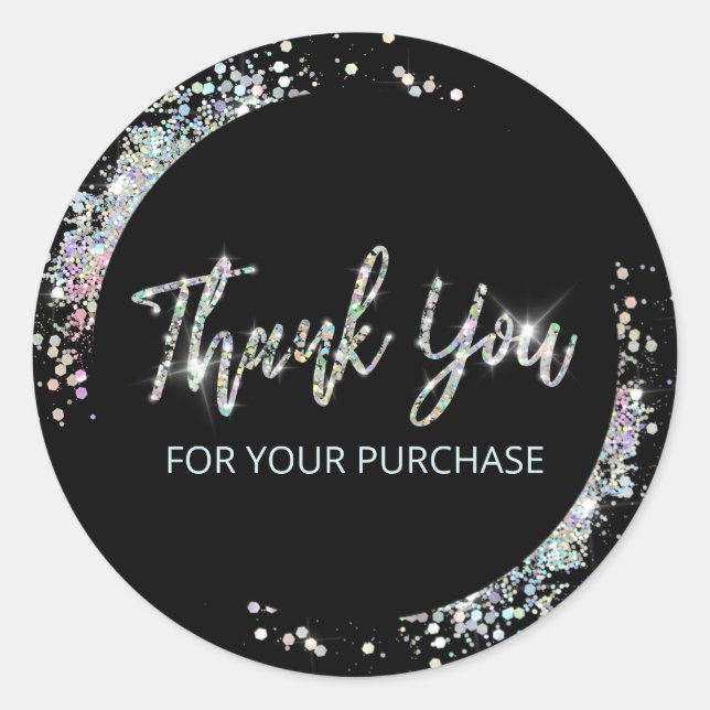 Thank You For Your Purchase Black With Confetti Classic Round Sticker (Front)
