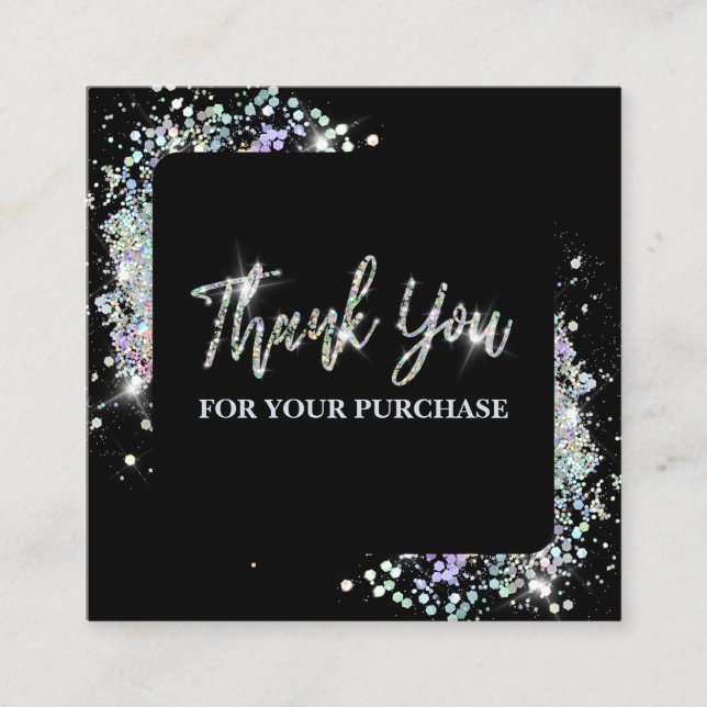 Thank You For Your Purchase Black With Glitter Square Business Card (Front)