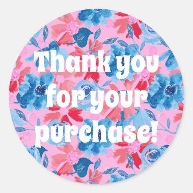 Thank You for Your Purchase Bold Floral Classic Round Sticker (Front)