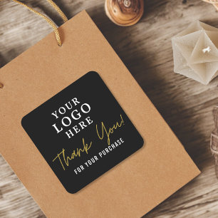 Thank You For Your Purchase Custom Logo Black Gold Square Sticker