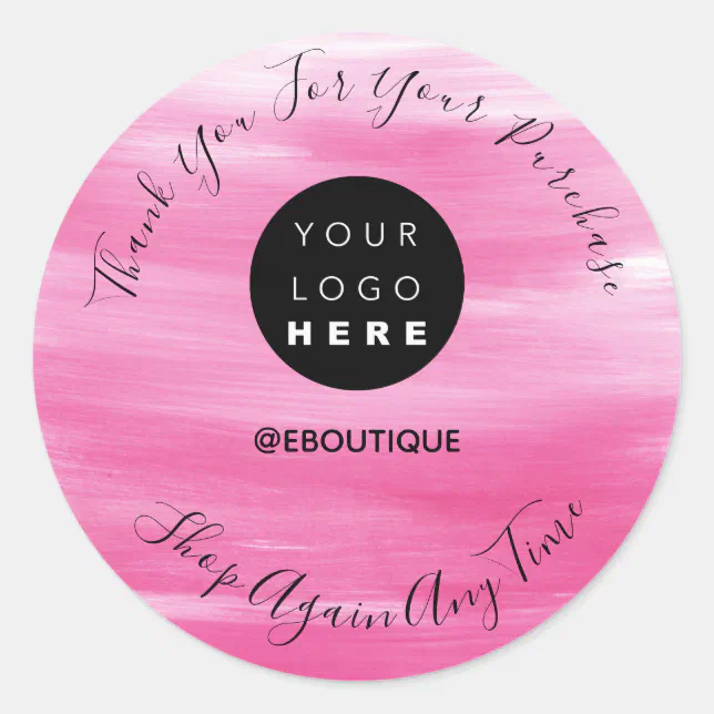 Thank You FOr Your Purchase Custom Logo Pink Classic Round Sticker | Zazzle