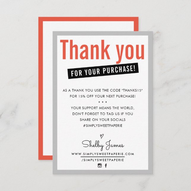 THANK YOU FOR YOUR PURCHASE customer insert orange (Front/Back)