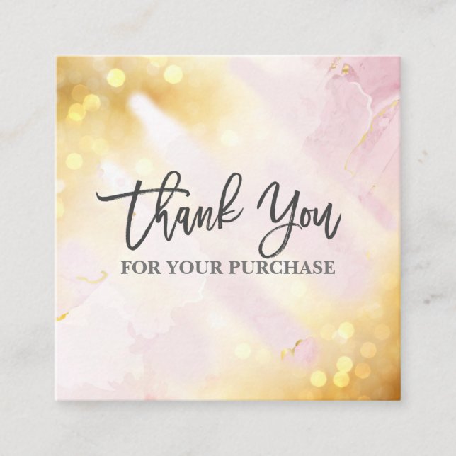 Thank You For Your Purchase Glam Pink Sparkly Square Business Card (Front)