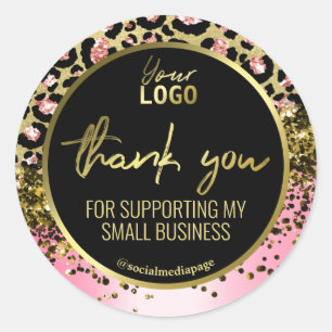 Thank You For Your Purchase Gold And Pink Leopard Classic Round Sticker