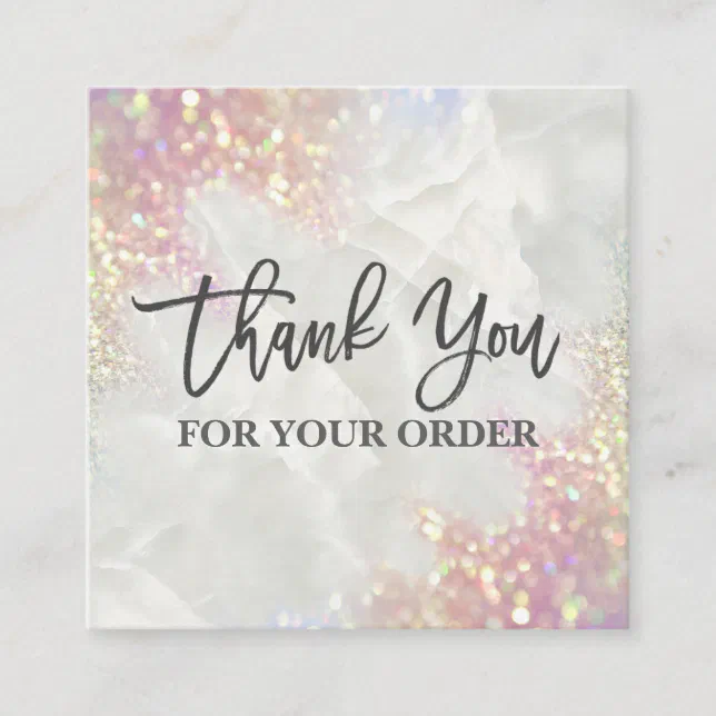 Thank You For Your Purchase Opal Glitter Marble Square Business Card ...