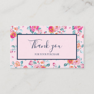 Thank You For Your Purchase Pink Roses Floral Business Card