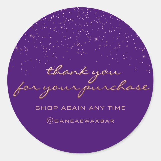 Thank You For Your Purchase Retail Boutique Purple Classic Round Sticker (Front)