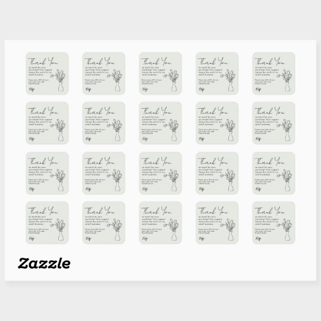 Thank You for Your Purchase Small Business Card |  Square Sticker (Sheet)