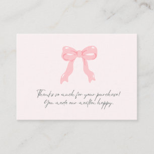 Thank You For Your Purchase. Soft Blush Pink Bow Card