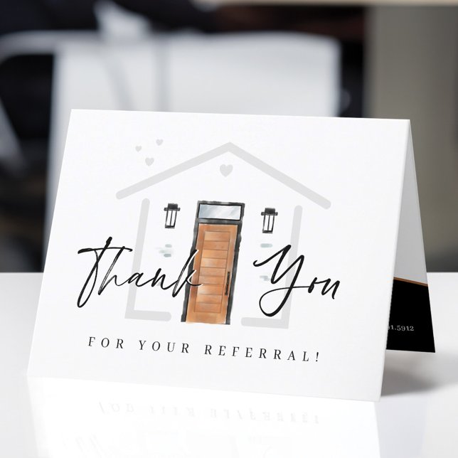 Thank You For Your Referral Wood Watercolor Door Card (Thank You For Your Reference Wood Watercolor Door)