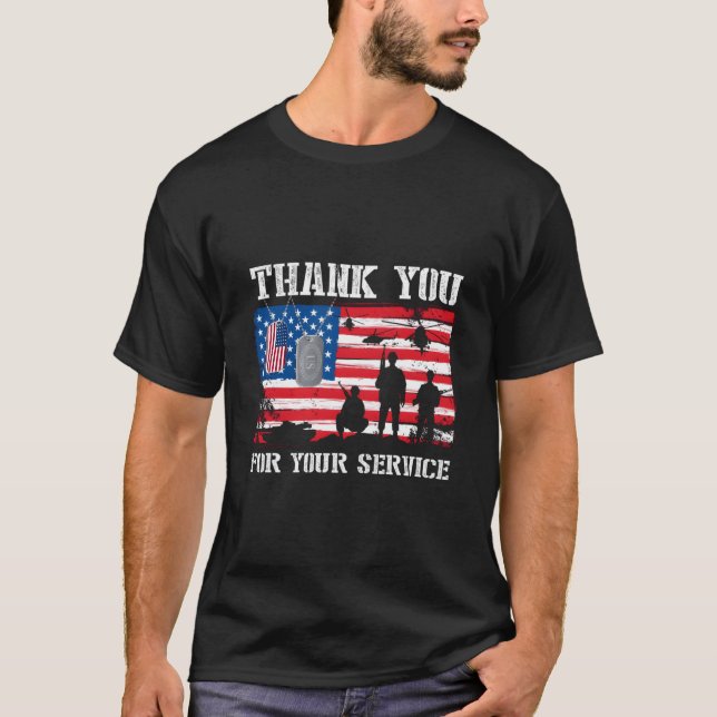 Thank You For Your Service American Flag Veterans  T-Shirt (Front)