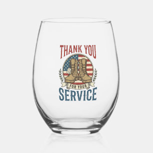 Thank You for Your Service Military Boots Shirt De Stemless Wine Glass