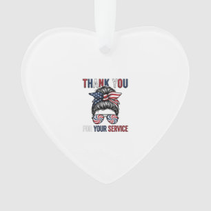 Thank You For Your Service Patriotic Messy Bun Shi Ornament