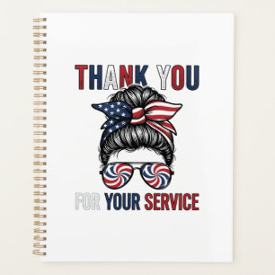 Thank You For Your Service Patriotic Messy Bun Shi Planner