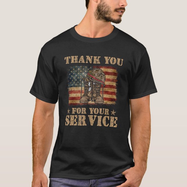 Thank You For Your Service Veteran US Flag Veteran T-Shirt (Front)