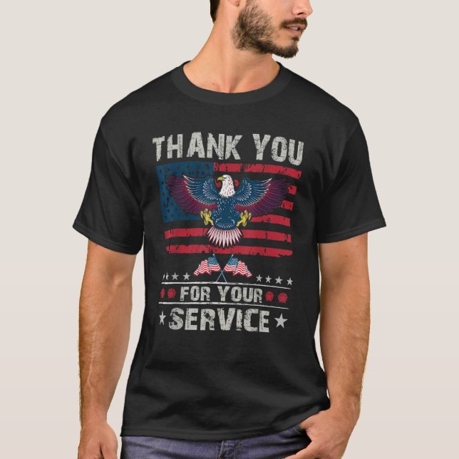 Thank You For Your Service Veteran US Flag Veteran T-Shirt (Front)