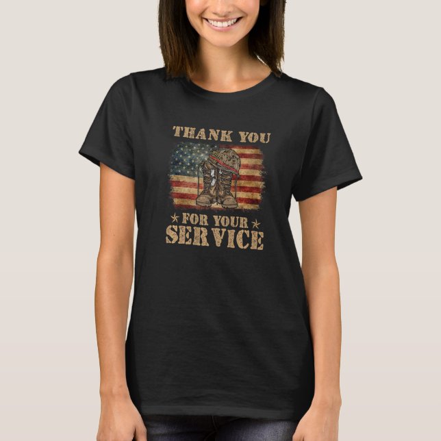 Thank You For Your Service Veteran US Flag Veteran T-Shirt (Front)