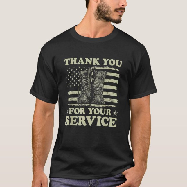 Thank You For Your Service Veteran US Flag Veteran T-Shirt (Front)