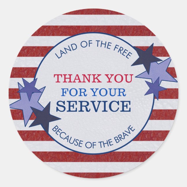 Thank You for Your Service Veterans Rustic Leather Classic Round Sticker (Front)