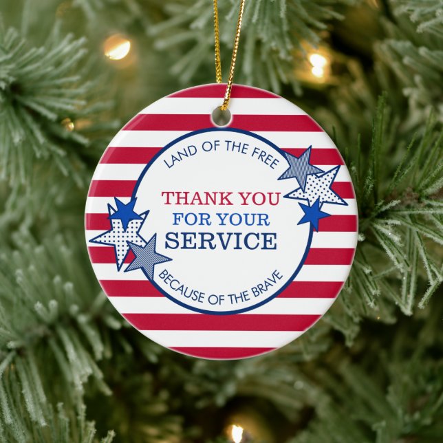 Thank You for Your Service Veterans Stars Stripes Ceramic Ornament (Tree)