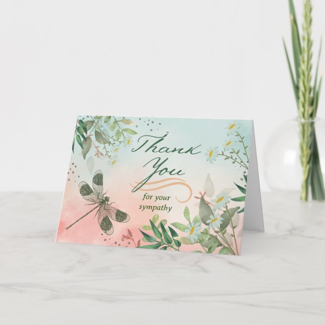Thank You for Your Sympathy Dragonfly Daisies Card (Front)