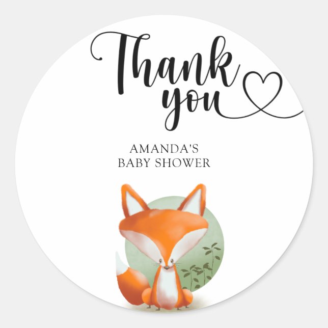 Thank you Fox Baby Shower Classic Round Sticker (Front)