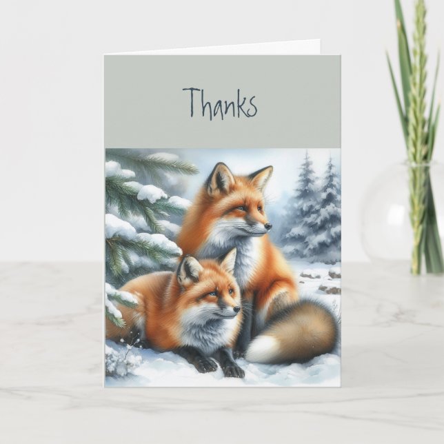 Thank you Foxes Animal Wildlife Nature Art Card (Front)