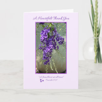 Thank you Friend Heartfelt Blank Inside Purple Card