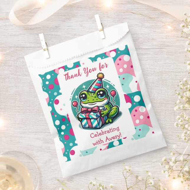 Thank You Frog Themed Girl's Birthday Favour Bag (Clipped)
