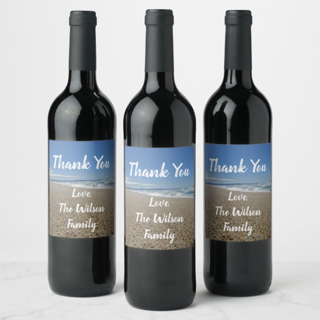 Thank You From Family Pacific Coast Beach Thanks Wine Label (Bottles)