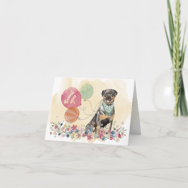 Thank You from You & Rottweiler Dog balloons Card (Front)