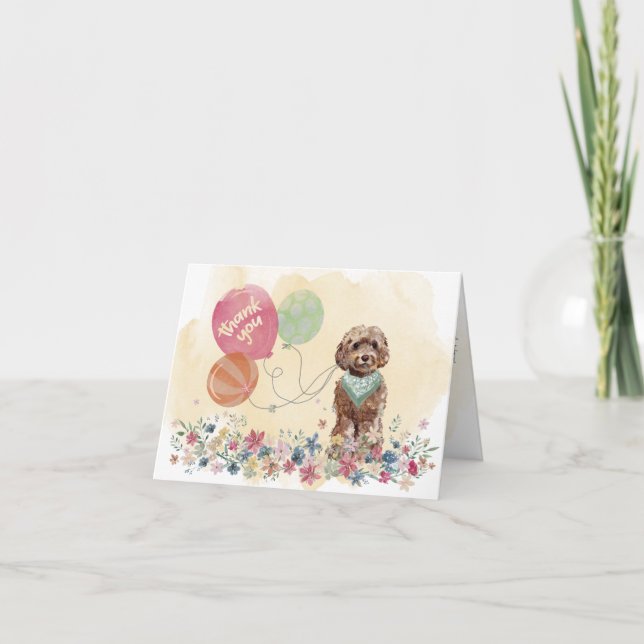 Thank You from You & Your Brown Cockapoo Balloons Card (Front)