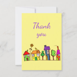 Thank You Fun Houses Homes Cartoon Town City Card