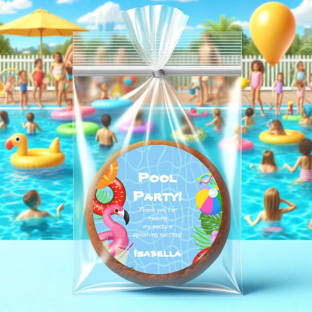 Thank You Fun Pool Party Swimming Birthday Classic Round Sticker (Add a splash of fun to your favors with these vibrant stickers!)