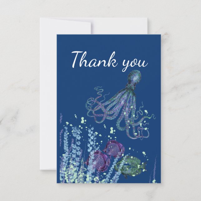 Thank You Fun Underwater Fish Octopus Ocean Sea (Front)