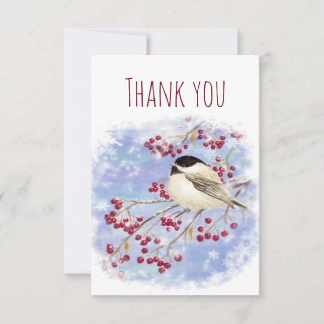 Thank You Fun Winter Snow Chickadee Bird Nature (Front)