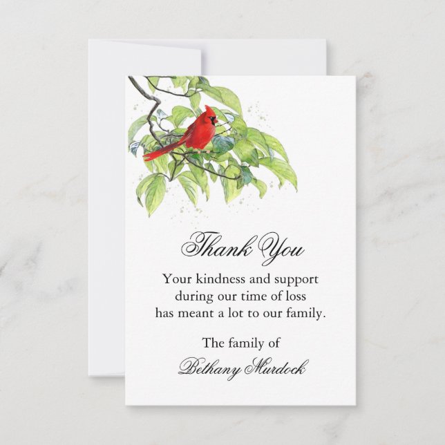 Thank You Funeral Card, Cardinal on a Limb Card (Front)