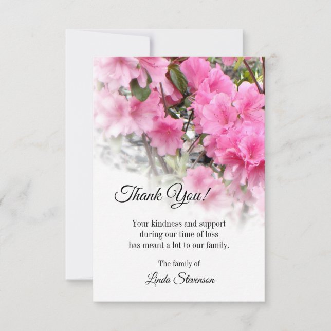 Thank You Funeral Card - Pink Azalea - Floral Note (Front)