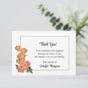 Thank You Funeral Card - Yellow Roses